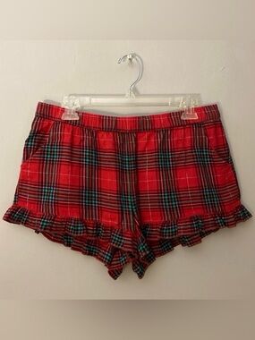 XHILARATION Red Flannel Low Rise Ruffle Lounge Sleep PJ Pajama Shorts Pockets M
